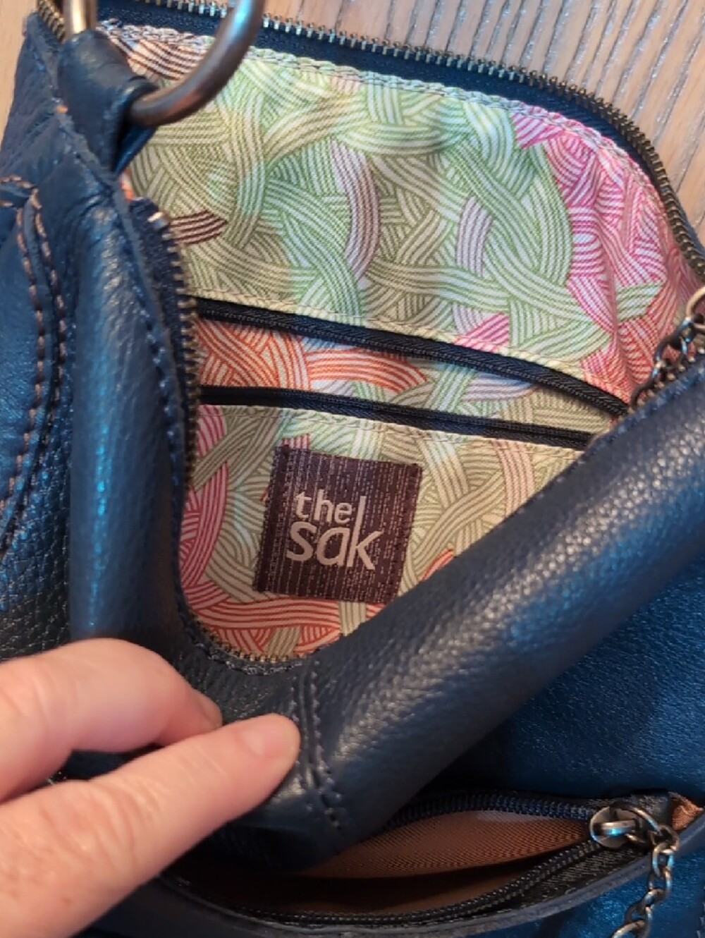 The Sak Navy Blue Leather Crossbody with Patterned Interior - Picture 5 of 8